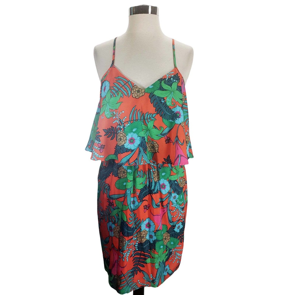 Bar II tropical print Coral Turquoise light weight summer dress, XS S